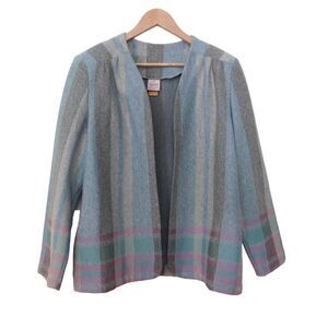 Vintage Graff Womens Blazer Open Front Striped Gray Blue Pink USA Todays XL